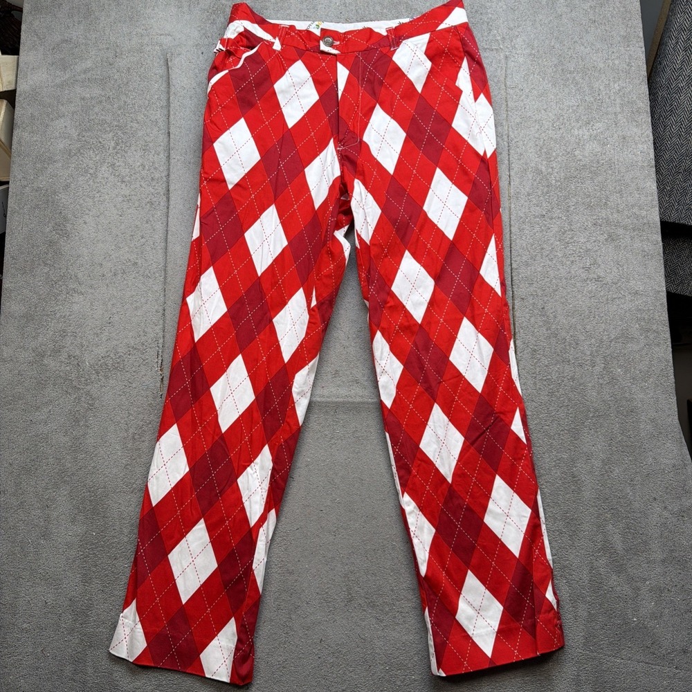 Royal Awesome Golf Pants Red White Argyle‎ Plaid Performance 30x30